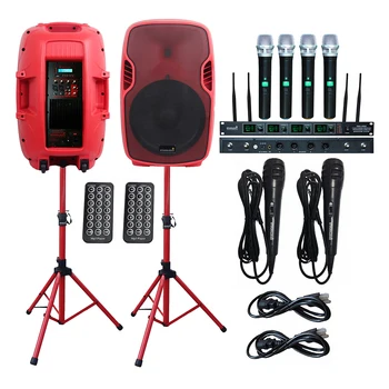 

STARAUDIO 2Pcs 15" 3500W Powered PA Active BT Speakers DJ Party Stage Stands 4 Channel UHF Wireless Handheld Microphone SSRM-15
