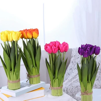 

12 Artificial Tulip Flowers Bouquet Real Touch Flowers Tulip Bouquet Mariage For Home Party Wedding Decorations Fake Flower