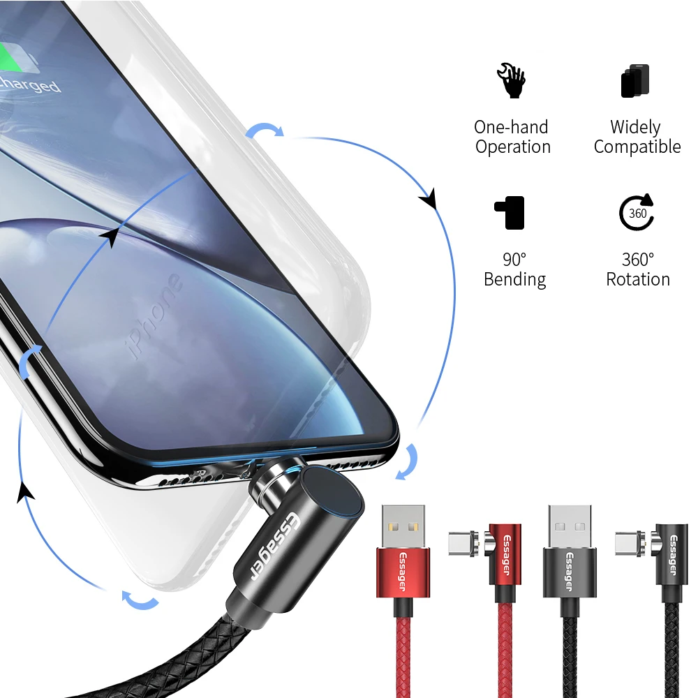 Магнитный usb-кабель Essager, кабель для быстрой зарядки типа C для iPhone 11 Pro Max XS Xiaomi 9, кабель для быстрой зарядки, магнитный кабель для мобильного телефона