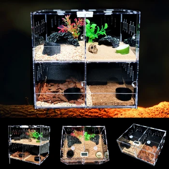 

Pet Reptile Tank Breeding Box Tortoise Snakes House Cage Reptiles Accessories Acrylic Terrarium 4 Grids Insect