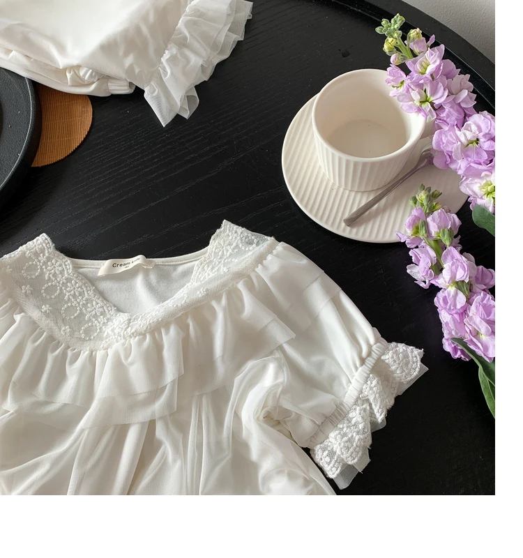 Cute Kid Girl's Lace Tulle Pajama Sets Shorts Sleeve Tops+Pants.Toddler Kid's Princess Pyjamas Set Sleepwear.Children’s Clothing pajama sets button up	