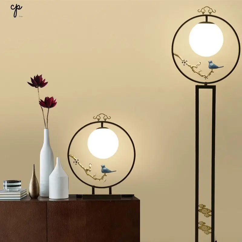 

Plum Flower Bird Floor Lamp Lantern Creative Living Room Tamp Modern Vertical Lights Study Zen Chinese Style Simple Stand Lamps