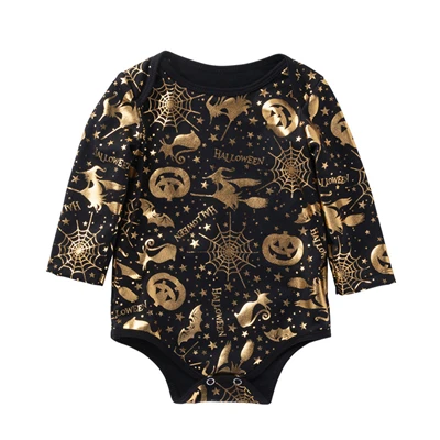 Черный Newborns Halloween Baby Bodysuit Infant Boys Girls Gold Cartoon Printed Long Sleeved Romper Fashion Winter Jumpsuit 3-18M A20 - Цвет: Черный