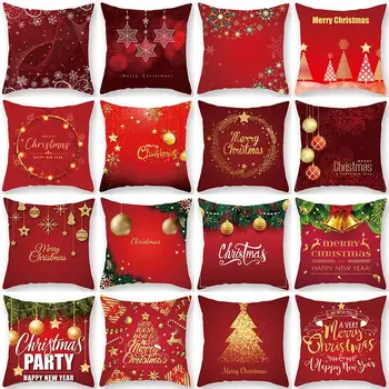 

1Pcs Christmas Golden Tree Pattern Cushion Cover Polyester 45*45cm Decorative Pillowcase New Year Sofa Home PillowCover 40993