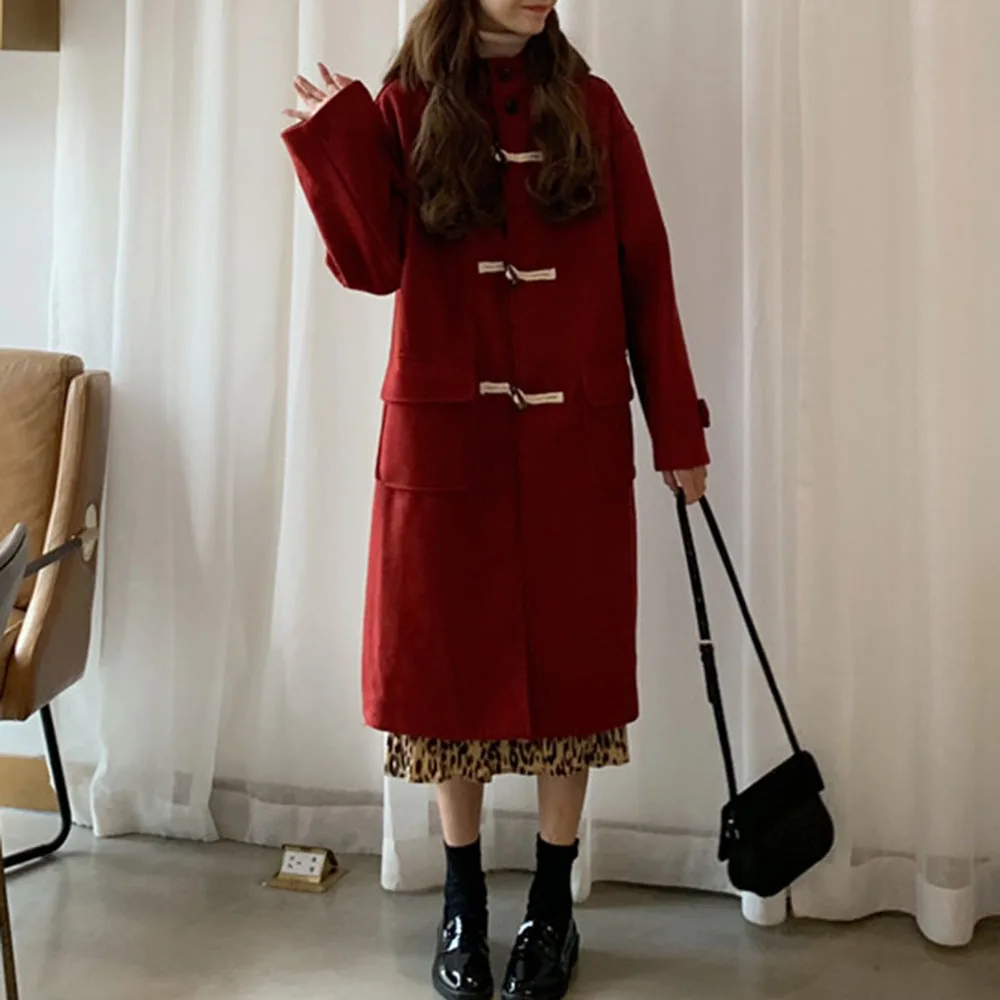 

Vintage Women Coat Japan Korea Young Girl College Single-Breasted Hooded Woolen Coat Retro Outwear Office Lady Autumn Fashion