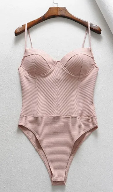 Pink SheMujerSky Женские однотонные трикотажные боди на бретельках без рукавов Короткие Комбинезоны сексуальные обтягивающие Боди Комбинезоны - Color: Pink