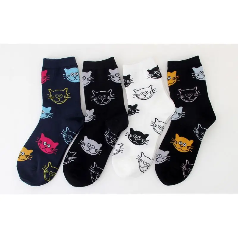 4 пары носков унисекс в подарок на праздник, Комплект рождественских чулочно-носочных изделий с рисунком кота Мяу