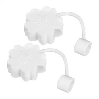 

2Pcs Lovely Shape Straw Tips Cover Silicone Straw Plug for Straw (Pink Sakura)