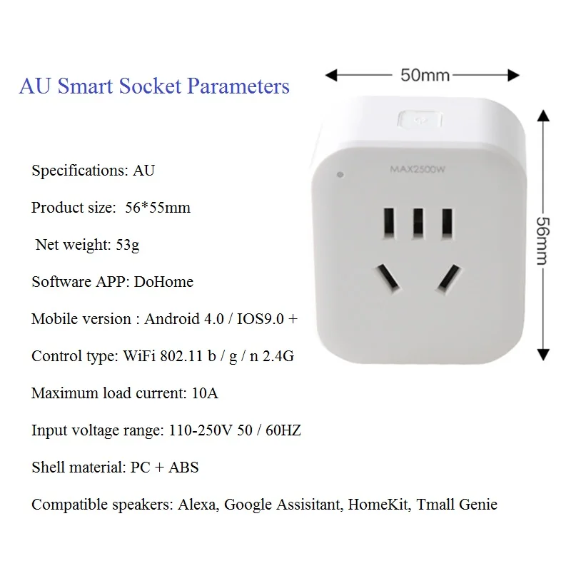 Беспроводная смарт розетка Dohome AU с поддержкой Siri/IOS Wi Fi 10 А пульт дистанционного