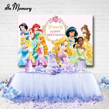 

InMemory Princesses Photography Backdrop Pink Flowers Gold Frame Girls Birthday Party Background Cake Table Decoration Custom