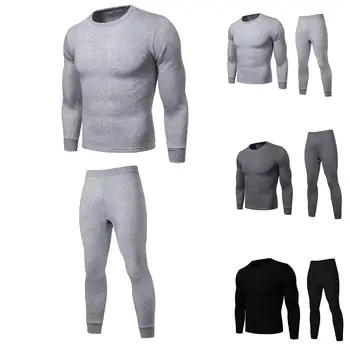 

2019 autumn and winter 3 seconds hot warm men's thermal underwear set large size men's solid color long-sleeved shirt suit