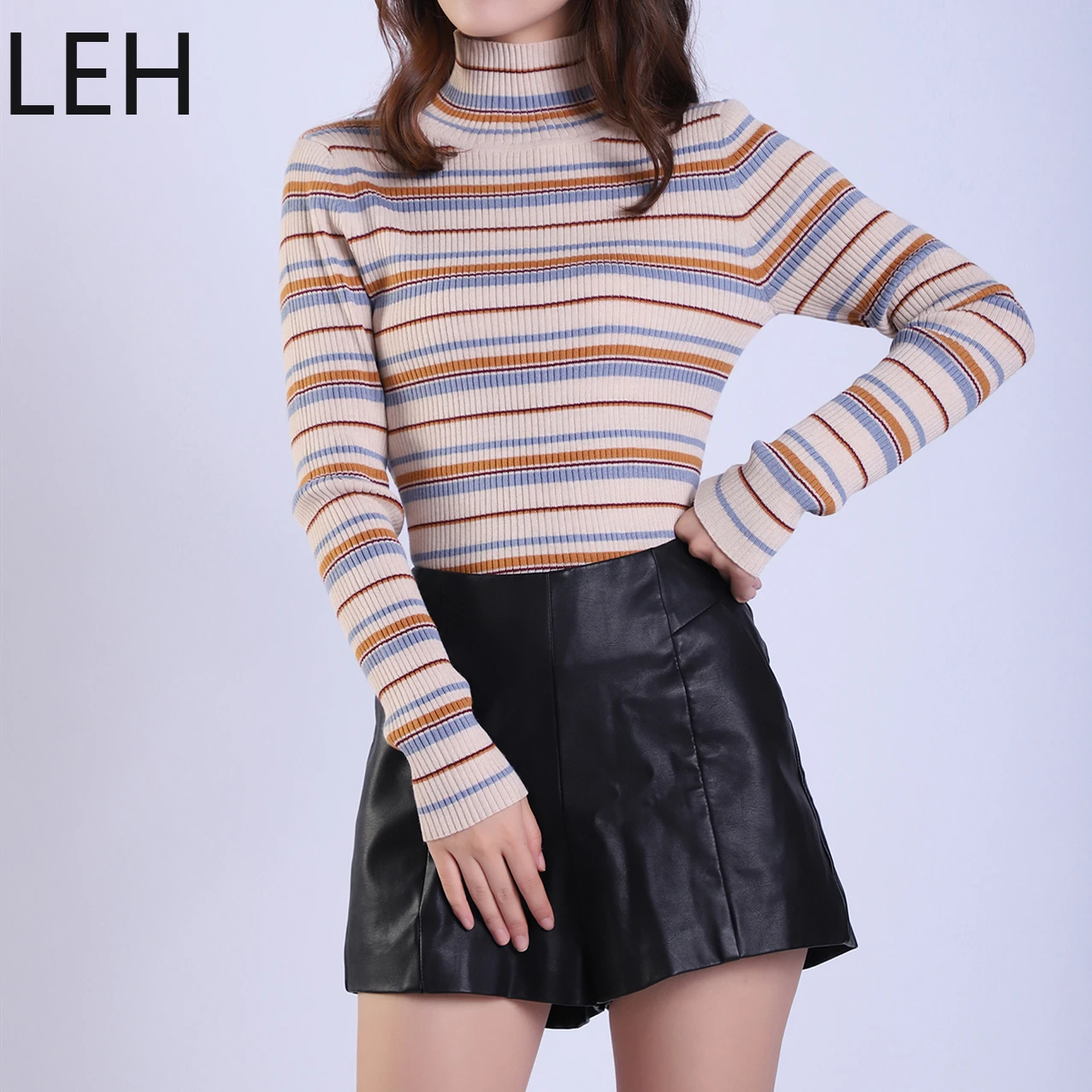 

Women Fashion Tricots Pullover Stripe Sweaters Winter Tops Solid Cashmere Sweater Autumn Female Winter Sweater Pull Turtleneck