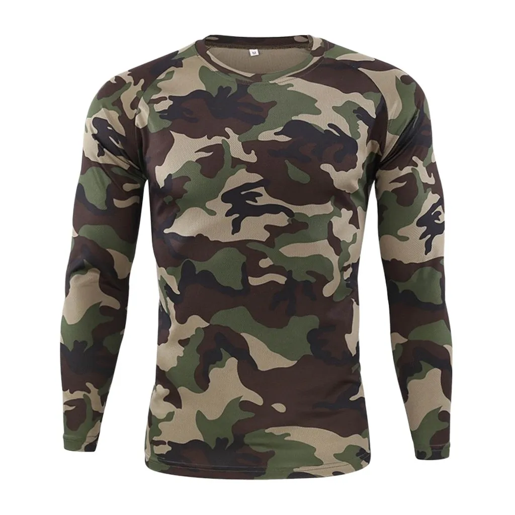 

Men's Long Sleeve T-shirt Outdoor Camouflage T-shirt Quick-drying Camouflage Hunting Hiking Camping Men's Shirt 2020