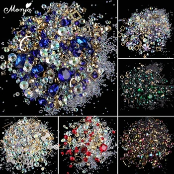 

Monja Nail Art Mixed Shiny Glitter Hollow Alloy Metal Frame Beads Rhinestone Decoration Shell Flatback Rivet 3D DIY Accessories
