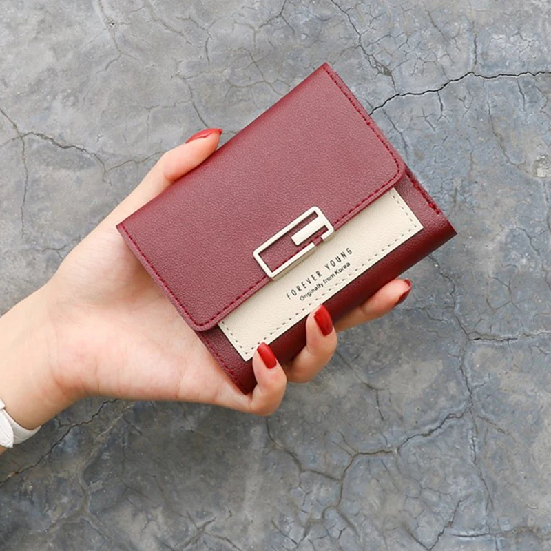 

2019 New Women's Wallet Wild Small Fresh Wallet Short Buckle Mini Coin Holder Card Bag PU Fashion Small Wallet Clutch Bag