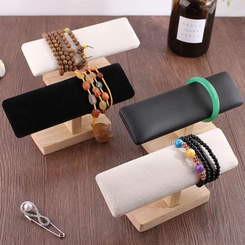 

2pcs Wooden Base T-bar Watch Display Stand Bangles Holder Personal Use
