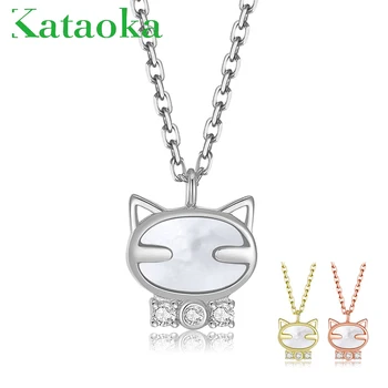 

New Silver 925 Pendant Necklace Elegant kitten cat zircon Chain Gold 3 Color Link Chain Necklace for Women Fine Jewelry Gifts