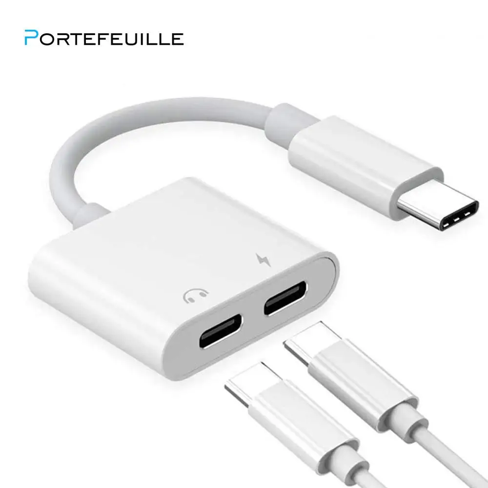 

Type C To 3.5mm Aux 2in1 USB C Headphone Jack Earphone Audio Converter Splitter Cable Fast Charging Adapter For ipad pro Huawei