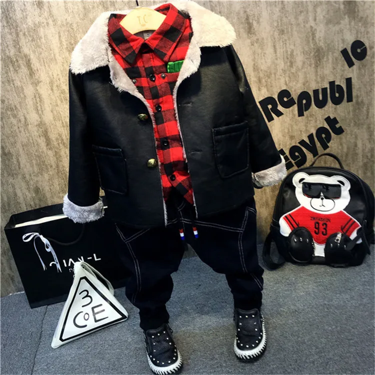 

Childrenswear Winter Leather Coat plus Velvet Warm Korean-style Coat A550026 plus Velvet Shirt Aal261 Pants with Velvet Aq868