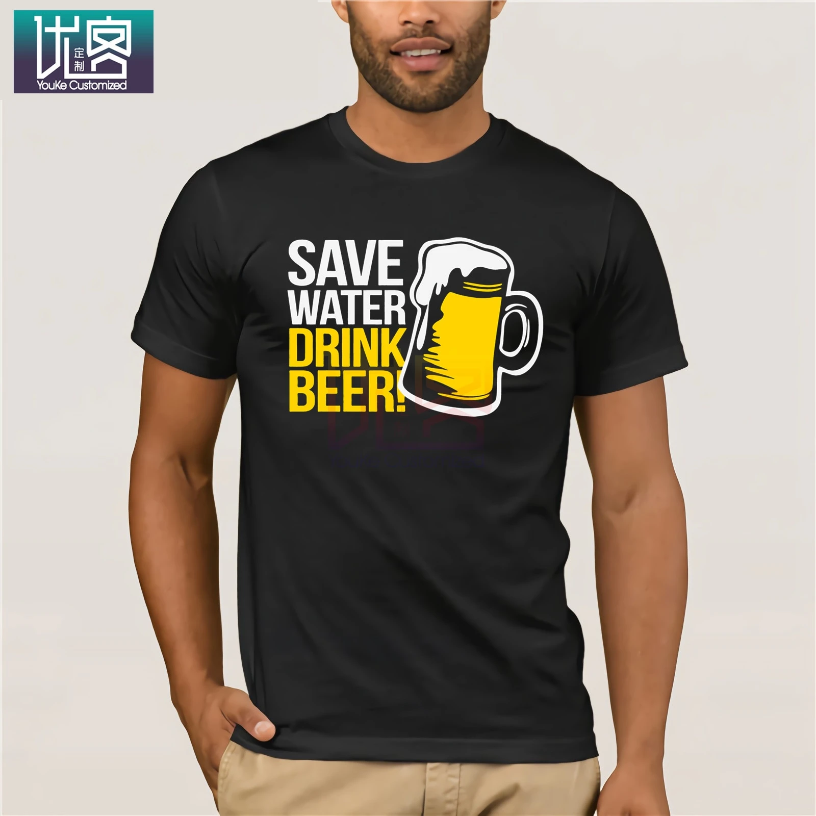 

Short Sleeves Cotton Save Water Drink Beer T Shirts Black Round Neck Cotton Tee Shirts 2018 Clothing Men's Clothing Printing
