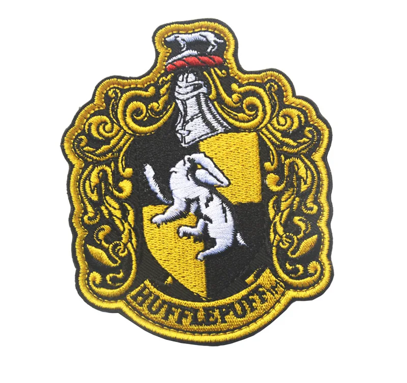 Embroidered Gryffindor Hufflepuff Ravenclaw Slytherin Crest Logo  Patches Hook Back Morale  Military Badge Fastener 