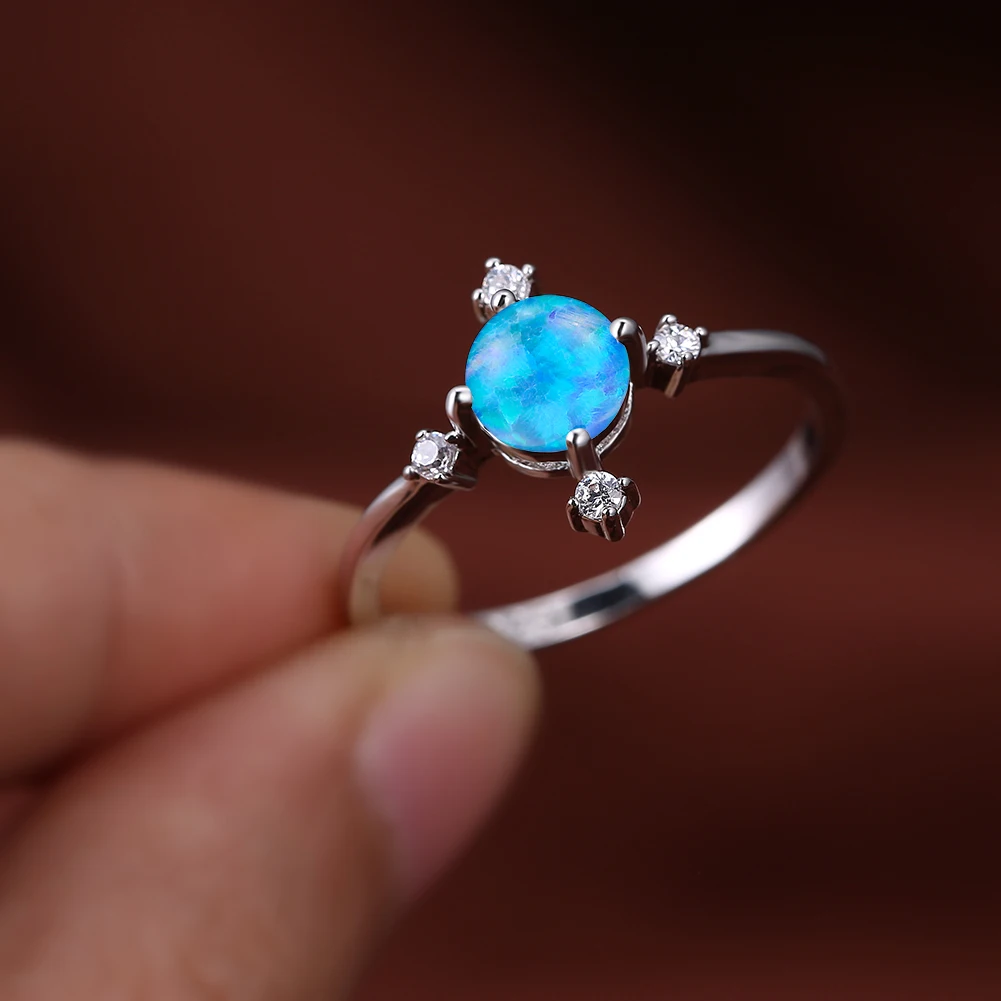 Blaike 925 пробы Серебряное кольцо с крестом для женщин, изысканное круглое кольцо с белым/голубым опалом, обручальное ювелирное изделие, подарки