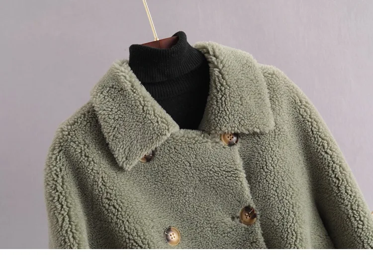 Новинка зимние женские шерстяные кожаные куртки средней длины двубортные меховые пальто Офисная Женская теплая плотная верхняя одежда на поясе пальто