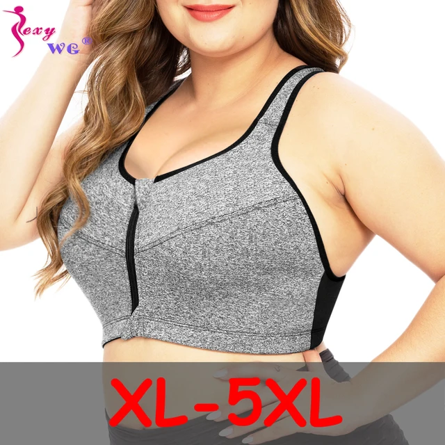 US $6.11 SEXYWG Plus Size Top Women Zipper Sports Bra Underwear Shockproof Push Up Gym Fitness Athletic Runn