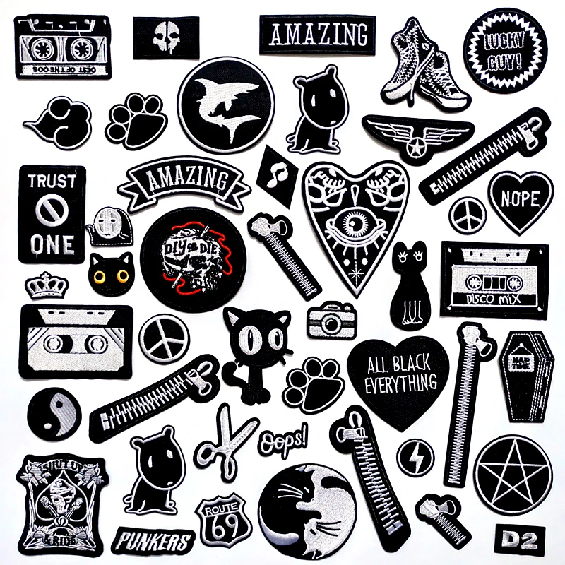 Parches bordados de gato para zapatos con cremallera para camiseta, apliques de planchado para ropa, para Vaqueros, insignias, PUNKER|Parches| - AliExpress
