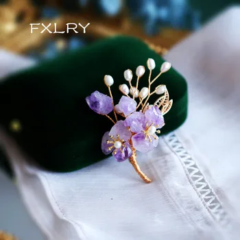 

FXLRY elegant handmade natural freshwater pearl stone flower brooches for women jewelry accessory