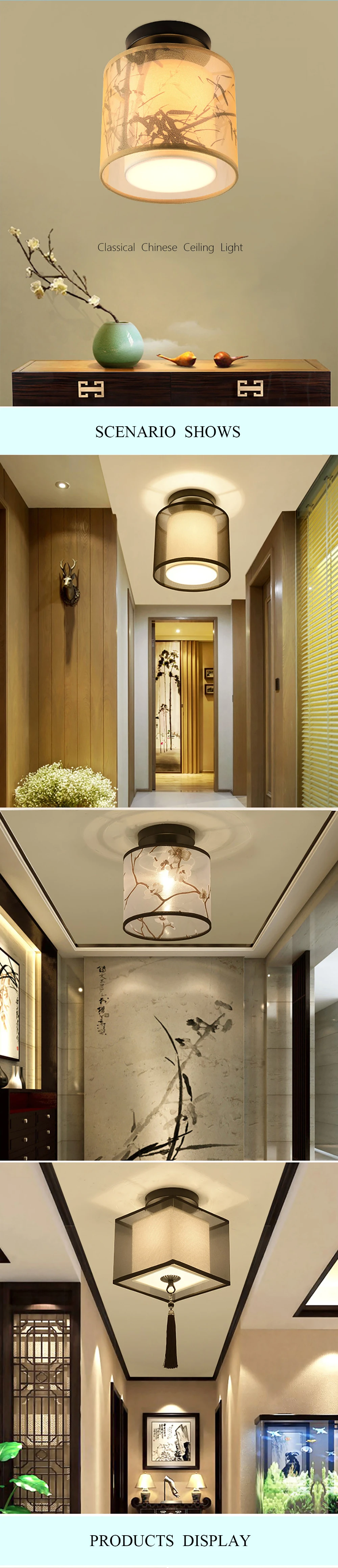 Классический японский светодиодный потолочный светильник винтажный Ретро подвесной светильник тканевый абажур поверхностное крепление китайский потолочный светильник