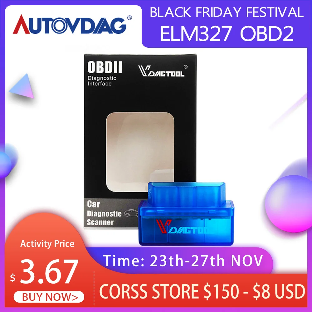 Считыватель кодов OBD2 Vdiagtool ELM 327 Автомобильный сканер в 1 5 интерфейс Bluetooth ELM327