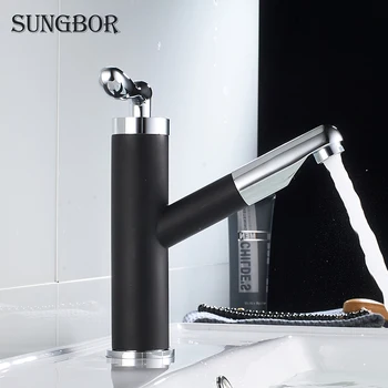 

Black/chrome/white brass faucets pull-out bathroom sink wash brass basin faucet single hole cold water mixer