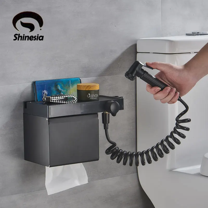 Black or white Paper Holder With Bidet Facuet Only cold water Crane Tap Wall Mount bathroom Hardware Accessories