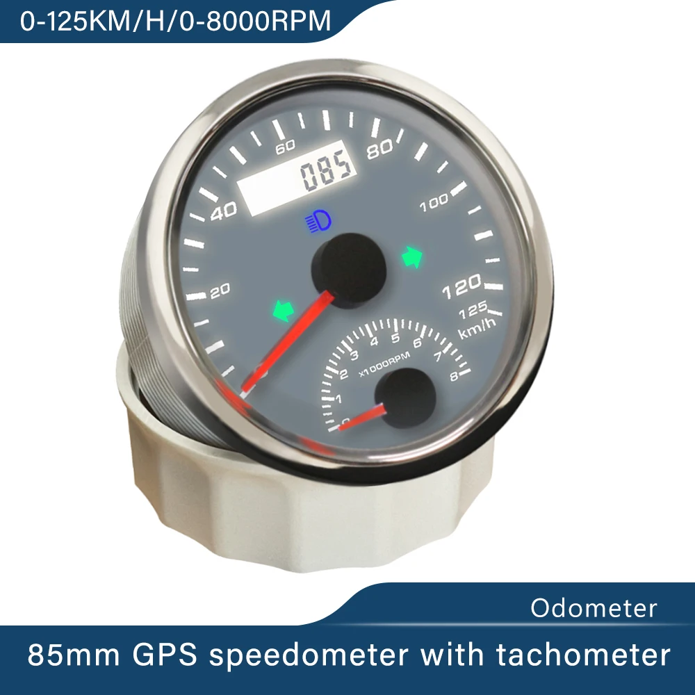 

Универсальный Тахометр 60 км/ч 125 км/ч 200 км/ч 125 миль/ч GPS Спидометр 0-200 об/мин 0-4000 об/мин 85 мм GPS антенна 12 в 24 В