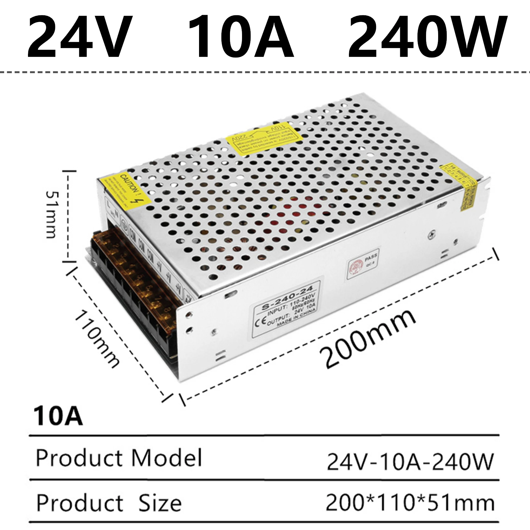 24V 10A 240W Импульсный источник питания 110 В/220 В до 24 В Светодиодный источник питания CCTV/Светодиодная лента переменного тока в постоянный источник питания адаптер - Цвет: 24V 10A 240W