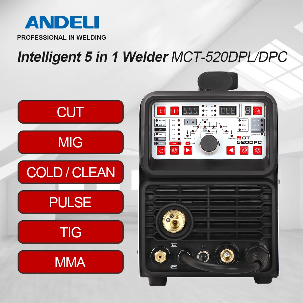 US $559.86 ANDELI MIG Welding Machine 220V MCT520DPLDPC MIG TIG MMA CUT Pulse Cold Clean 5 in 1 TIG Welding Machine MIG Welder TIG Welder
