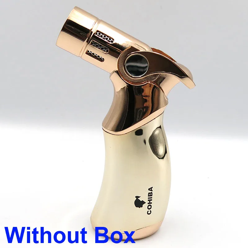 Gold NO Box Настольная металлическая Бутановая Зажигалка COHIBA, 4 фонарь, зажигалка для сигарет, инструмент для курения, многоразовый, ветрозащитный - Цвет: Gold NO Box