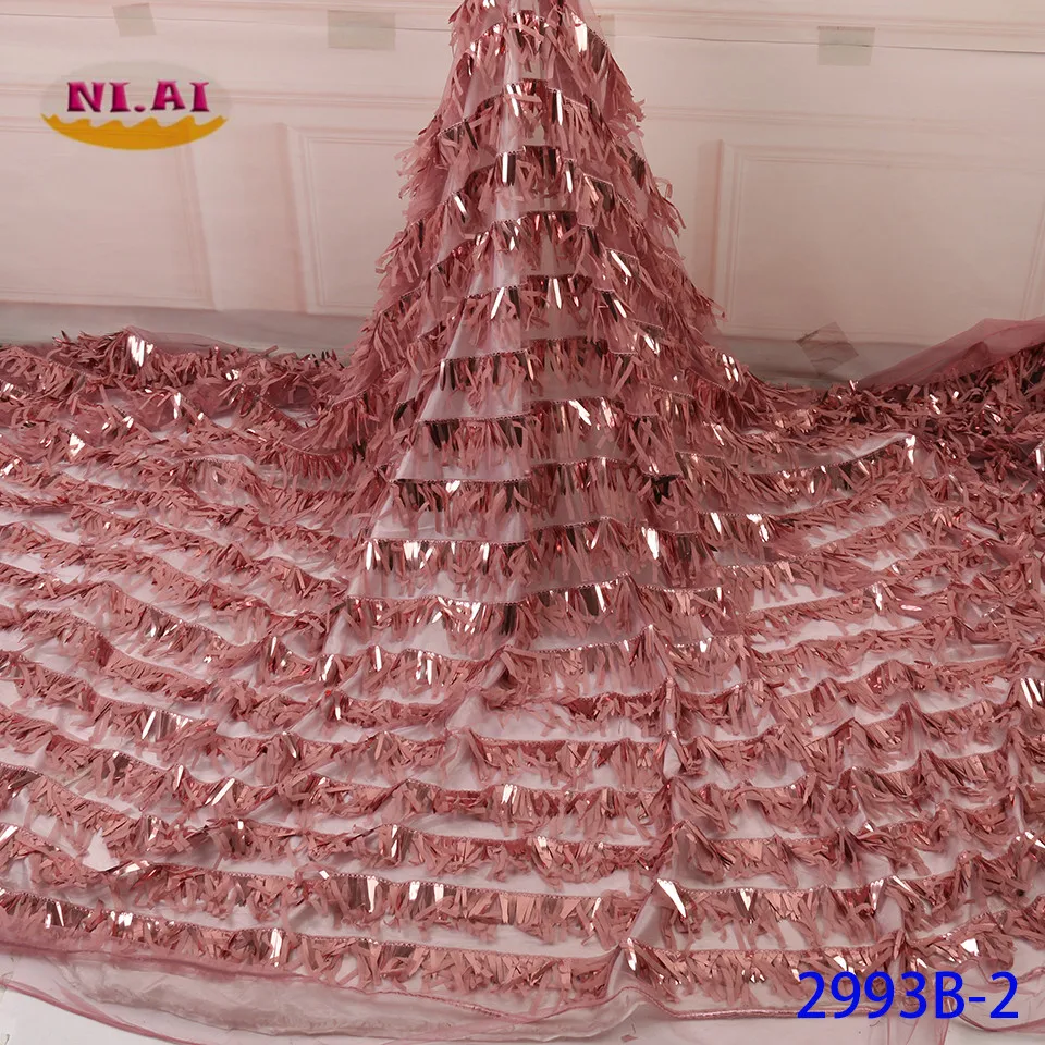 NIAI Sequins Style African Lace Fabric High Quality Lace French Lace Fabric Nigerian Tulle Sewing Evening Dress XY2993B-2