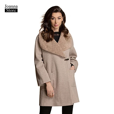 khaki Woolen winter coat women wool office ladies plus size long vintage elegant korean style spring autumn outwear horn button clothe - Цвет: khaki