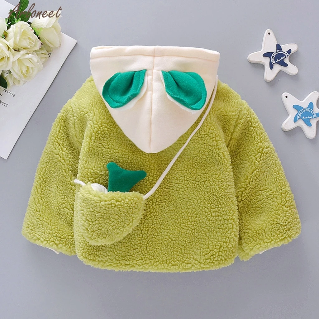 Fleece Winter Parkas Kids Jackets For Girls Boys Warm Windproof Coat Cartoon Hooded Outwear Jacket+Bag Infant Overcoat