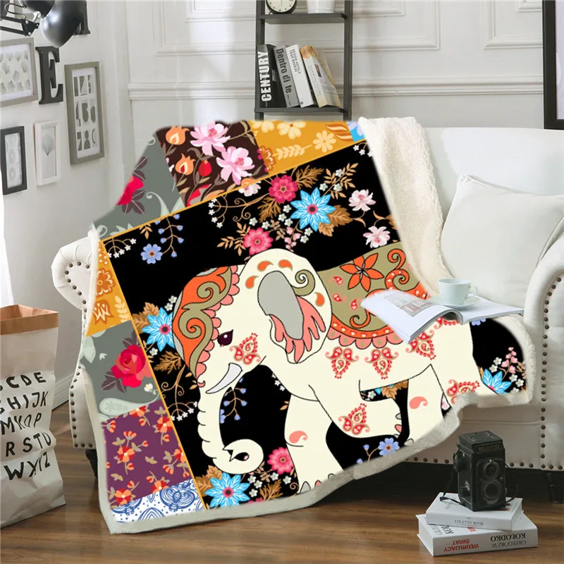 

3D Bohemian baby elephant Premium Throw Blanket Print on Demand Sherpa Blankets for Sofa Customized DIY Plush Thin Quilt