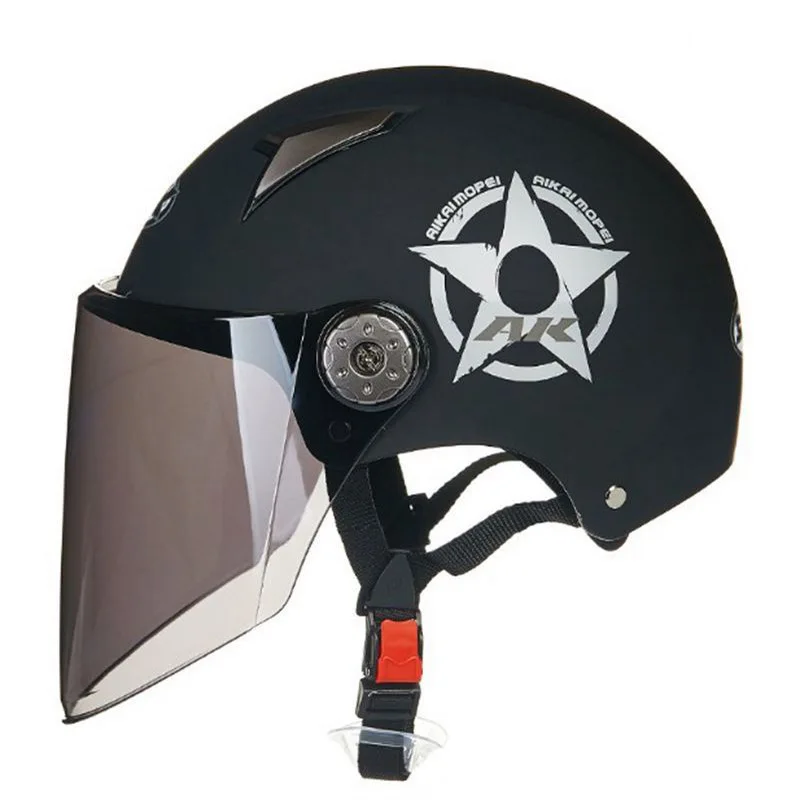 

Motorcycle Helmet Half Face Summer UV Electric Bicycle Pilot Air Force Helmets 5 Stars Brown Long Lens C58