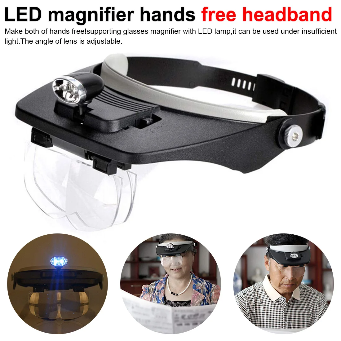 

Headband Magnifier Lamp With Led Illuminated Loupe Repair Reading Jewelry Helmet Magnifying Glasses 1.2x 1.8x 2.5x 3.5x