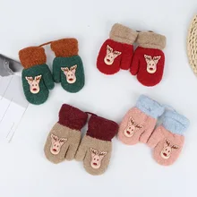 Милые теплые детские перчатки; рождественские подарки для детей с рисунками животных; детские вязаные перчатки унисекс с ремешком; От 0 до 6 лет