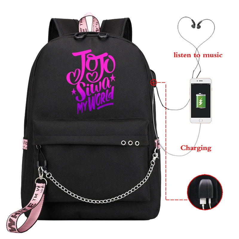 Jojo Siwa Mochila antirrobo para mujer, morral escolar con carga USB,  agujero para auriculares, para ordenador portátil, morral de viaje|Mochilas|  - AliExpress