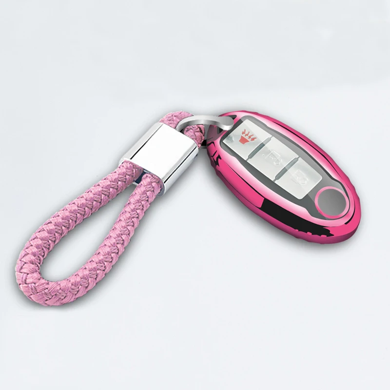 Pink with chain Мягкий чехол для ключей автомобиля из ТПУ для Nissan Teana Sylphy New Tiida Qashqai X-Trail Bluebird с брелком для ключей - Название цвета: Pink with chain