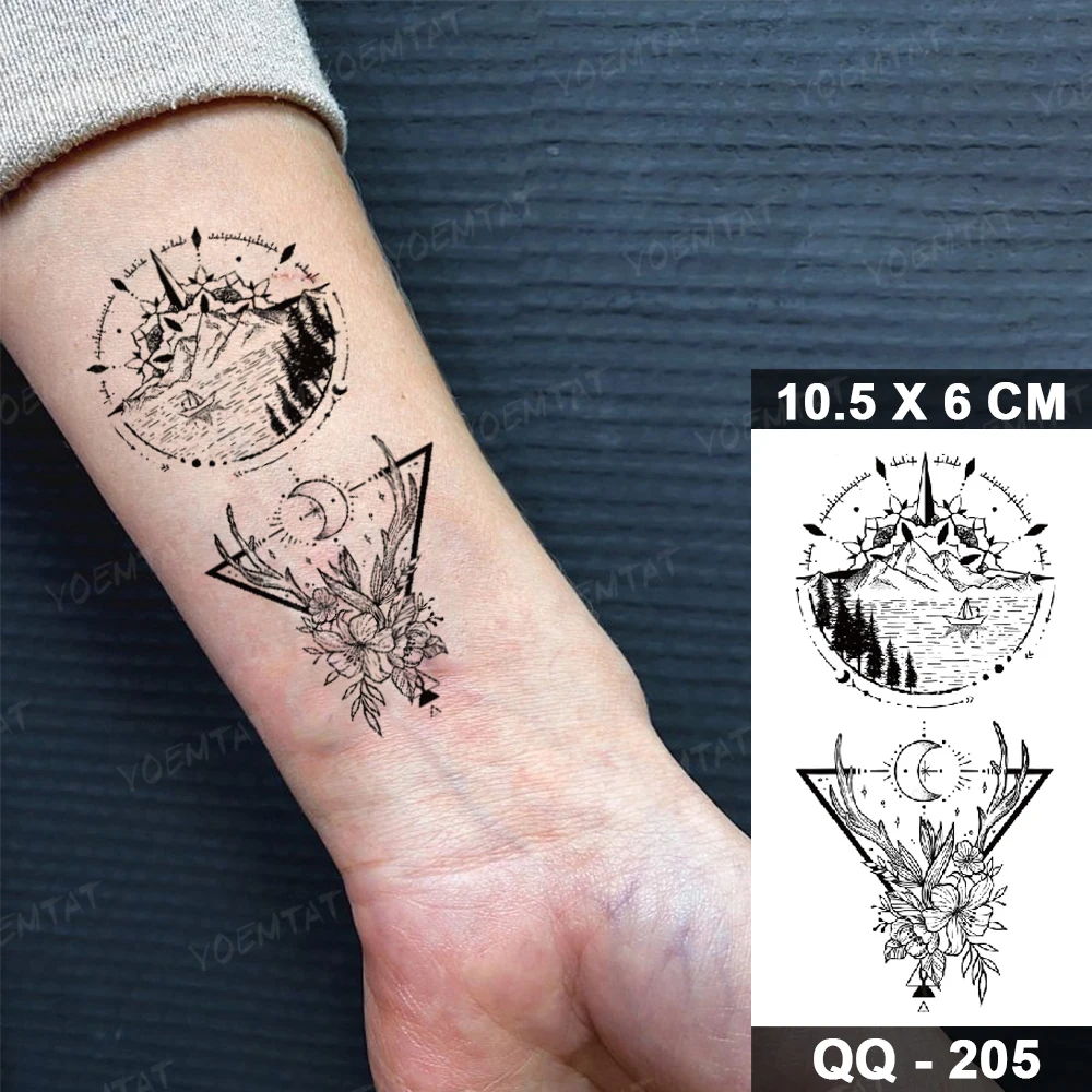 Small Size Waterproof Temporary Tattoo Stickers Kid Lighthouse Mountain Sea Boat Arm Tatto Body Art Flash Fake Tatoo Women Men