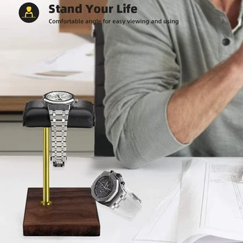 

Walnut Hickory Gold Rod Watch Bracelet Display Stand Leather Pecan Jewelry Stand Watch Stand Hickory Watch Stand