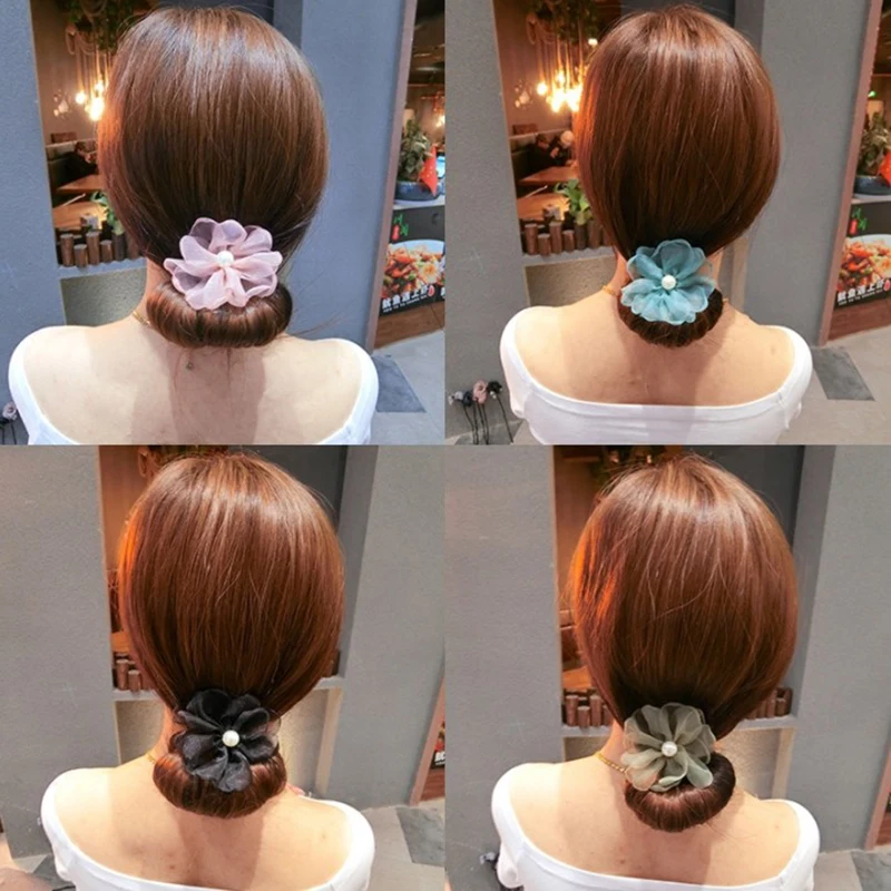 

DIY Woman Flower Pearl Donuts Twist Headband Magic Hair Bun Maker Hairstyle Tool Elasticity Hair Rope Tie Fashion